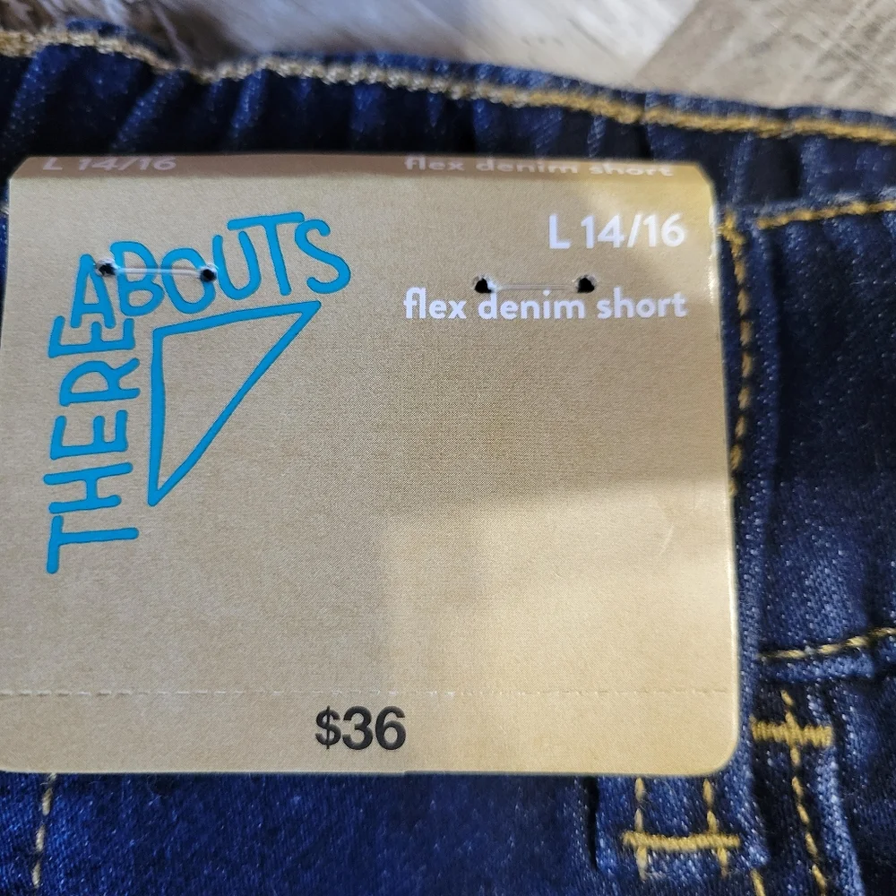 New Kid's ThereAbouts Dark Wash Flex Denim Shorts Size Large 14/16
